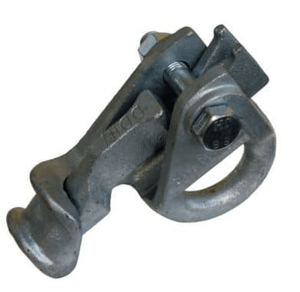 DDIN pulling eye attached to anchor rod for lineman tensioning and pulling applications